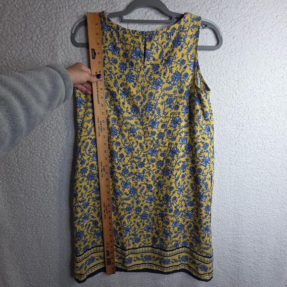 J Jill Love Linen PetiteSm Yellow n Blue floral Print W Pockets Shift Tank Dress - Picture 4 of 14